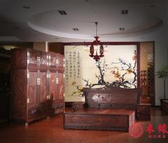 大红酸枝松鹤顶箱柜+花鸟大床