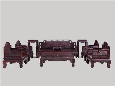 波记家具：印度小叶紫檀雕龙沙发11件套